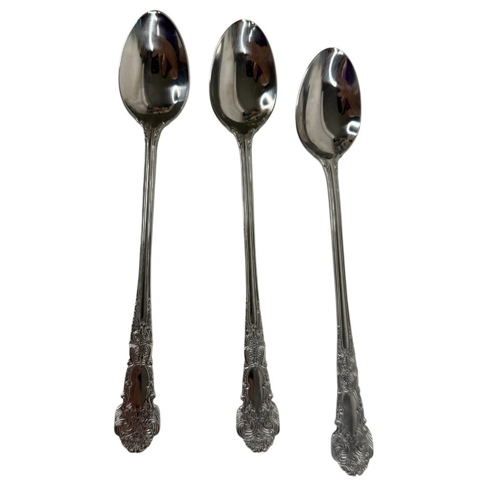 3 Piece Reed & Barton Renaissance Stainless 18/10 Glossy Iced Tea Spoons Ice Tea